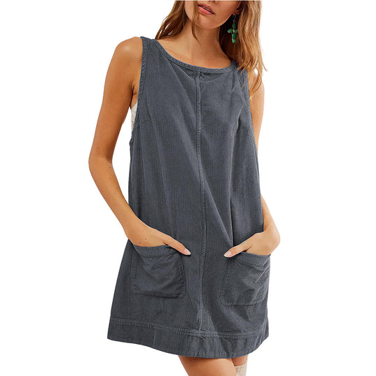 Damen lässiges Jerseykleid mit Taschen und Rundhalsausschnitt R&B