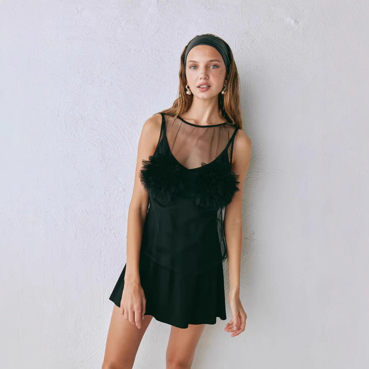 Damen Transparente Bluse mit voluminösen Rüschen R&B