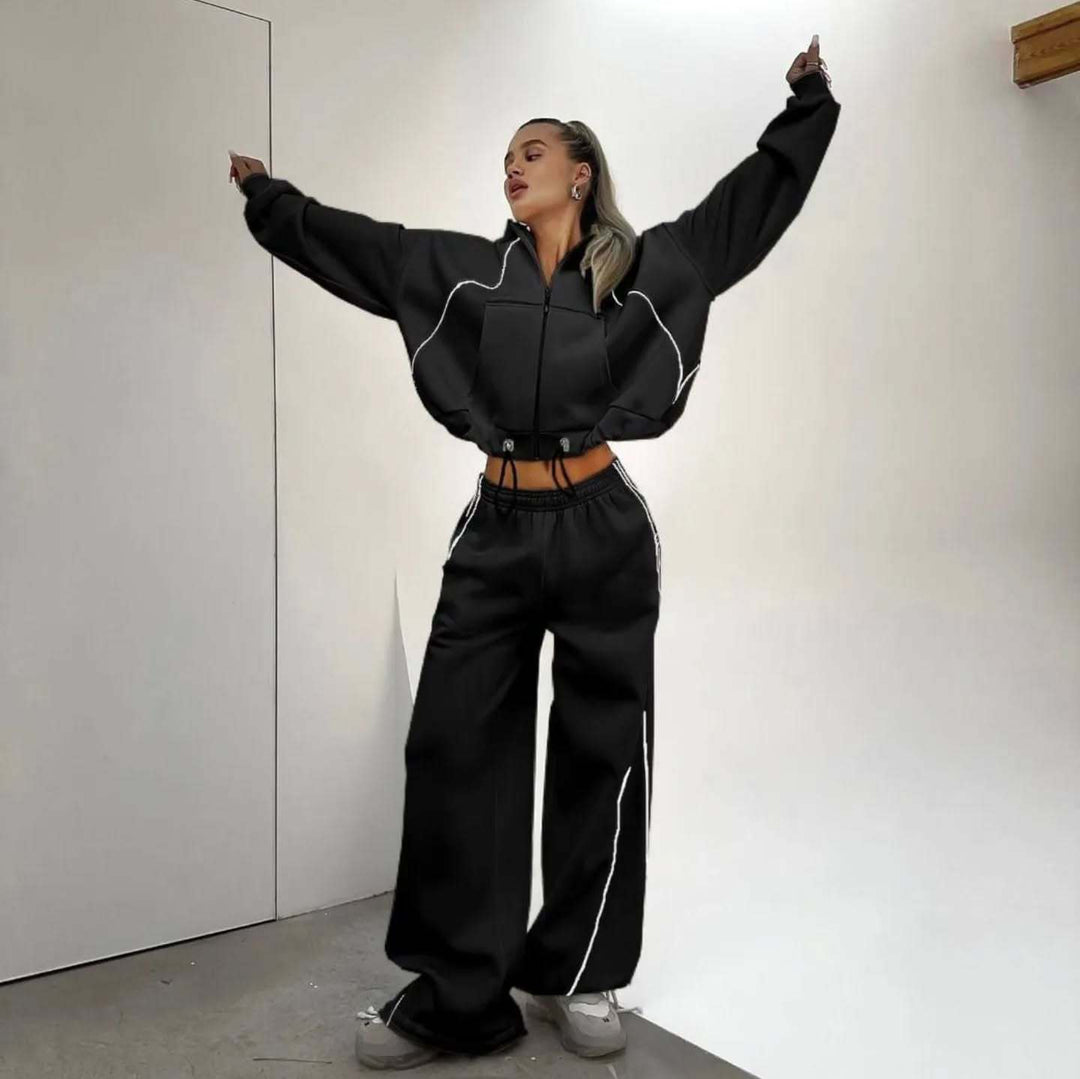 Damen oversized Freizeitjacke und weite Hose Set R&B