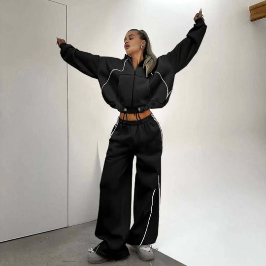Damen oversized Freizeitjacke und weite Hose Set R&B