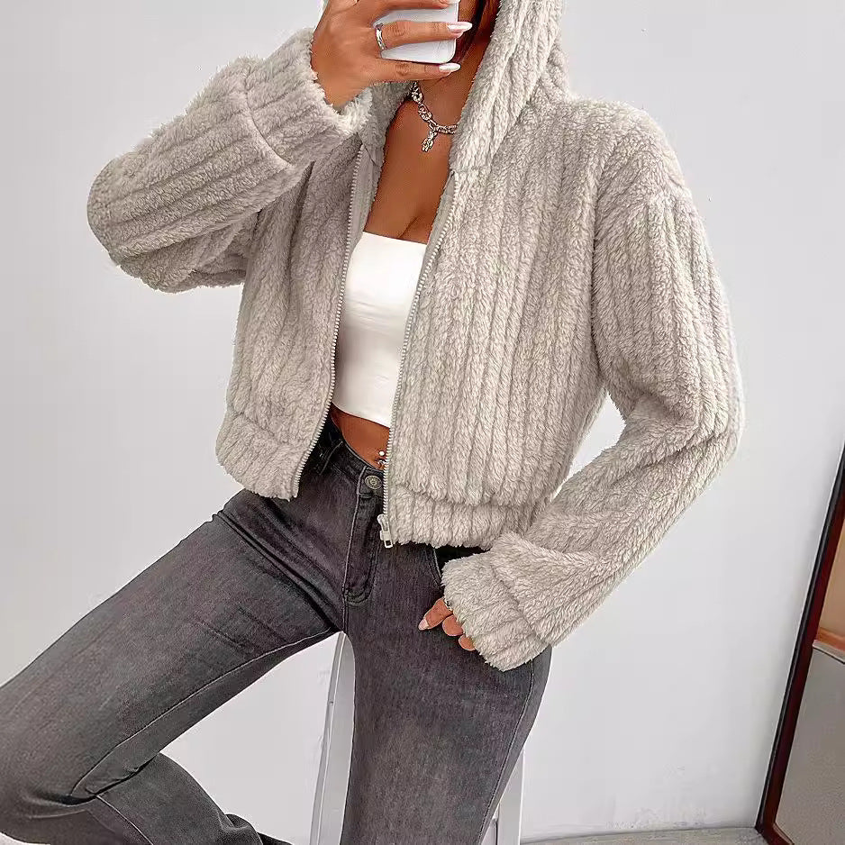 Damen Rotationsjacke aus kuscheligen Fleece mit Hohem Kragen R&B
