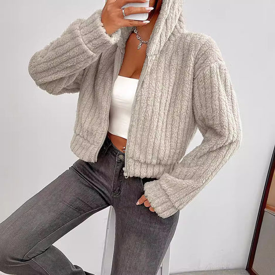 Damen Rotationsjacke aus kuscheligen Fleece mit Hohem Kragen R&B
