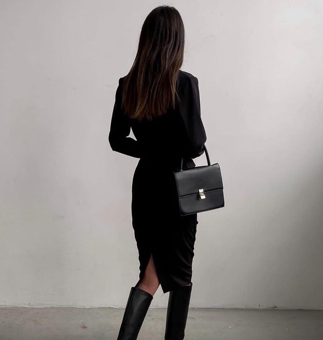 Damen Elegantes Wickelkleid mit langem Arm und fließendem Schnitt R&B