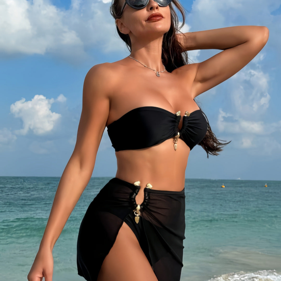 Damen Bandeau-Bikini Set mit eleganter Rock-Overlay R&B