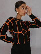 Damen Modischer Strickpullover mit auffälligem geometrischem Design R&B