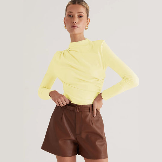 Damen Langarmshirt mit elegantem Wickeldesign und hochgeschlossenem Kragen R&B