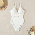 Damen Einteiler Badeanzug mit tiefem V-Ausschnitt und stylishen Knoten-Detail R&B