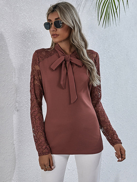 Damen Bluse mit Rüschendetails und Schleifenkragen R&B