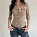 Damen Karierte Bluse mit tailliertem Schnitt und Brusttaschen R&B