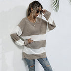 Damen Oversized Strickpullover mit gestreiftem Muster und lässigem Schnitt R&B