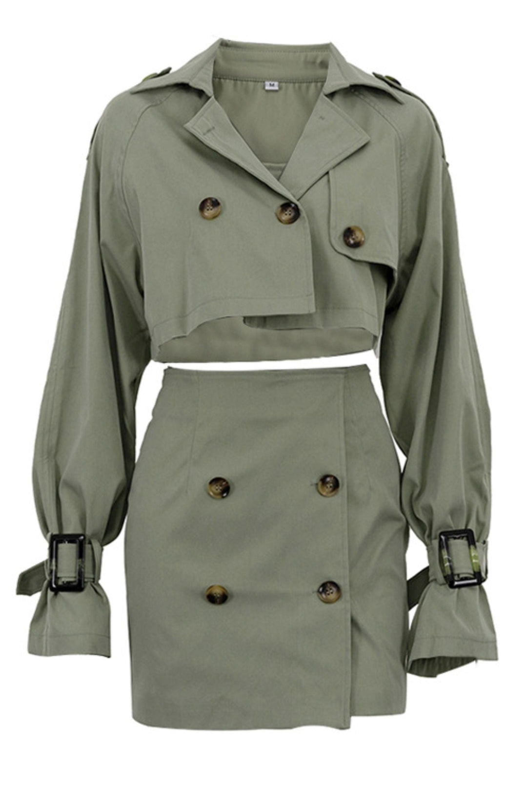 R&B | Knopfdetail Gekürzte Jacke & Minirock-Set