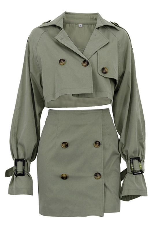 R&B | Knopfdetail Gekürzte Jacke & Minirock-Set
