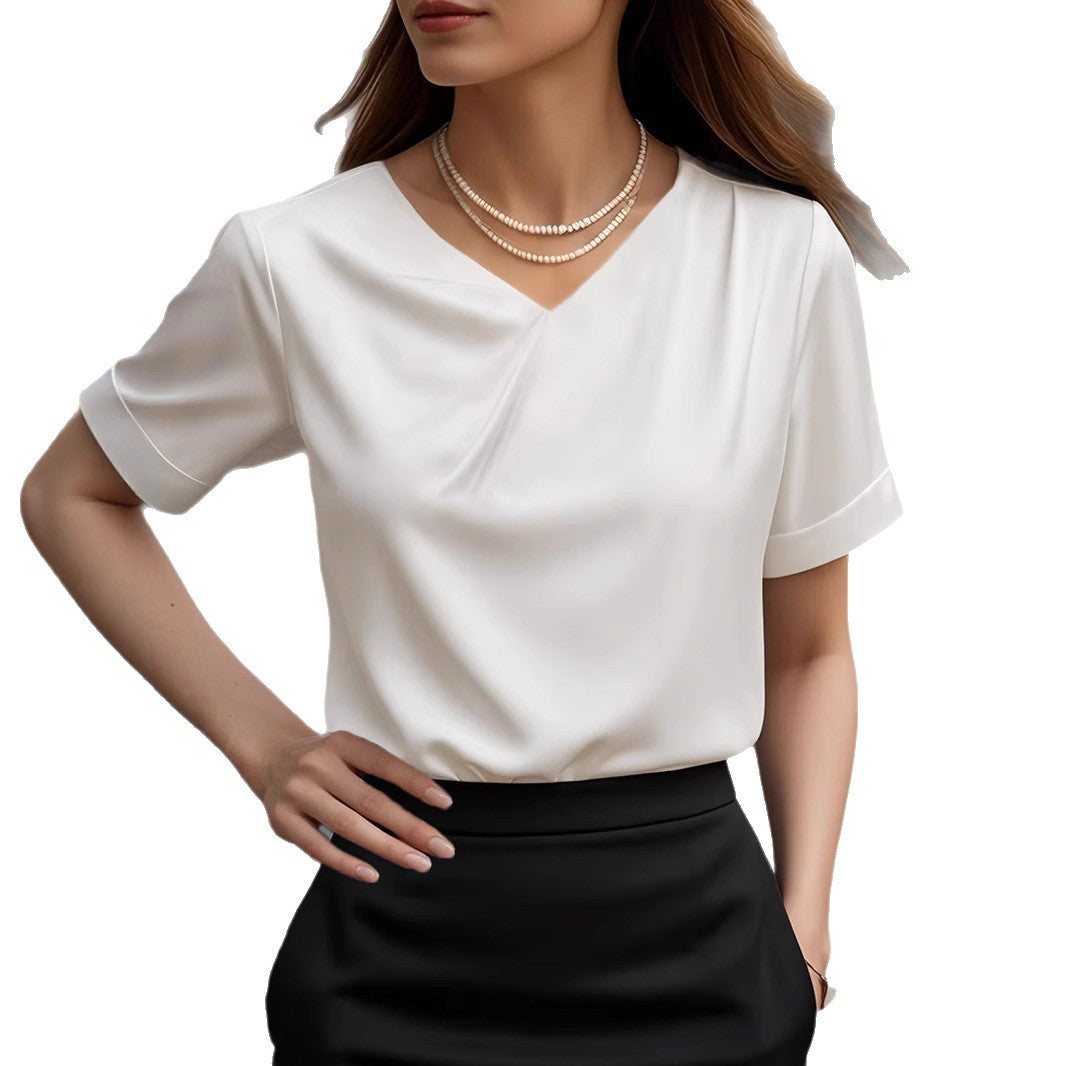 Damen Elegantes V-Ausschnitt Blusenshirt mit kurzärmeligen Design R&B