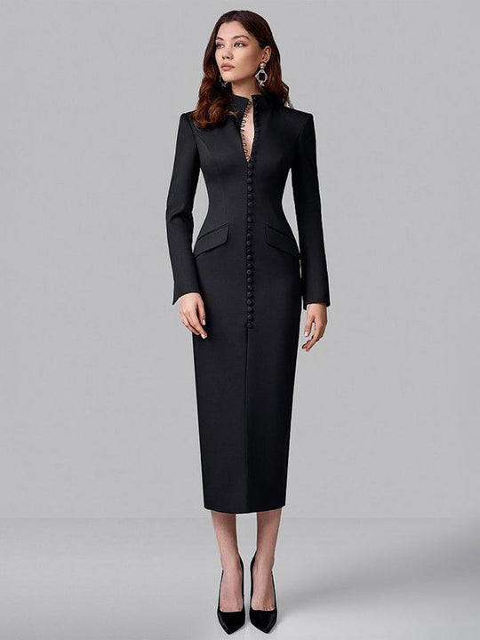 Damen Elegantes Langarmkleid mit floralem Muster und hochgeschlossenem Kragen R&B