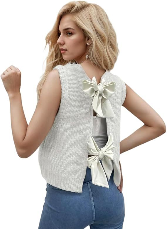 Damen Strickjacke mit dekorativem Rückendesign und Schleifendetails R&B
