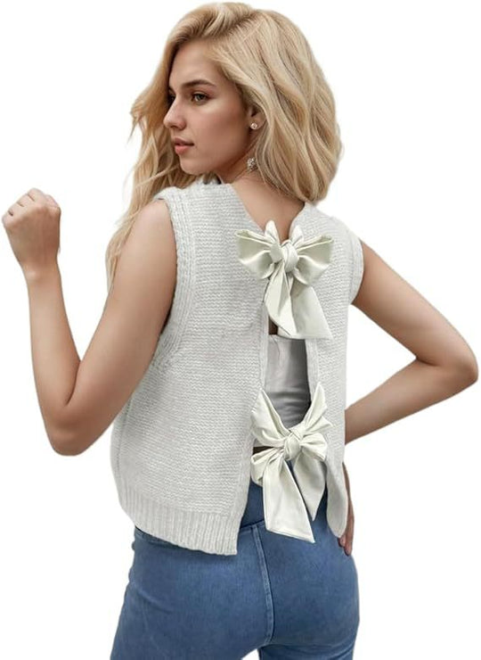 Damen Strickjacke mit dekorativem Rückendesign und Schleifendetails R&B