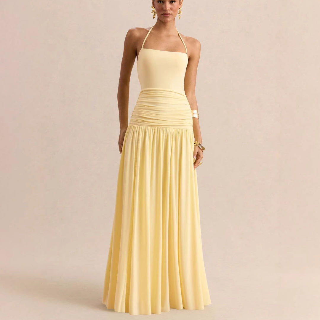 Damen Elegantes Maxikleid mit rüschiertem Oberteil und zarter Silhouette R&B