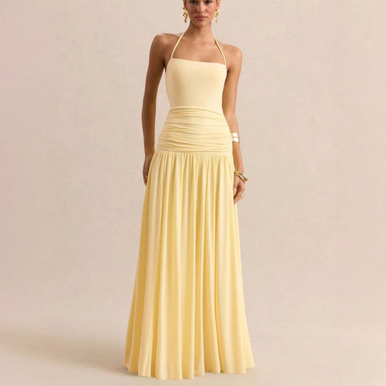 Damen Elegantes Maxikleid mit rüschiertem Oberteil und zarter Silhouette R&B
