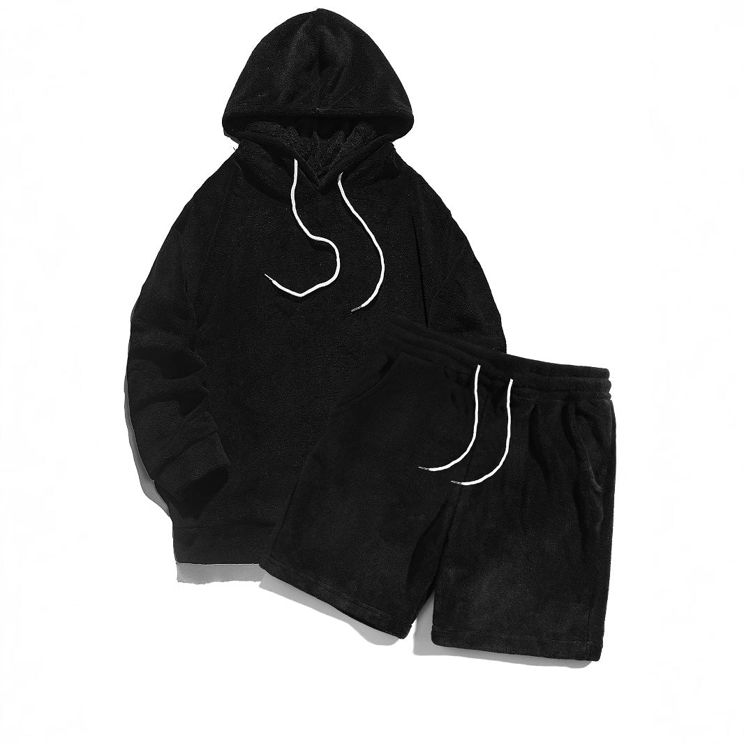Damen gemütliches Fleece-Hoodie und Shorts Set R&B