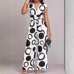 Damen Modischer Jumpsuit mit kurzem Arm und tiefem V-Ausschnitt