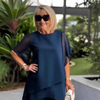 Damen elegantes Ensemble aus fließendem Oberteil und weitem Hose R&B