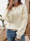 Damen modischer Pullover mit floralen Stickereien und strukturiertem Ärmel