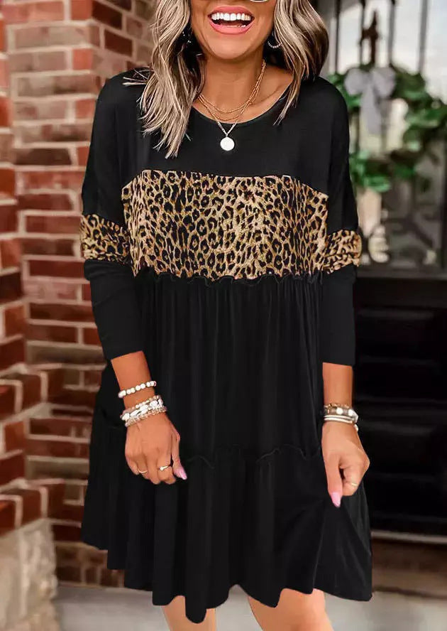 Damen Elegantes Tierdruck Kleid mit rüschigem Saum R&B