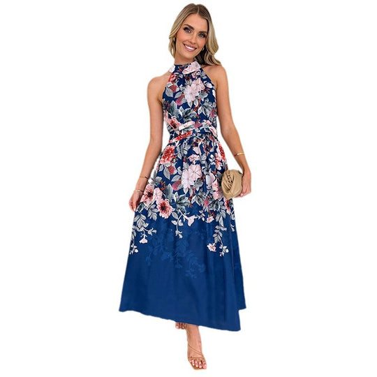 Damen Maxikleid mit elegantem Hochgeschlossenen Halterneck und femininen Rüschendetails R&B