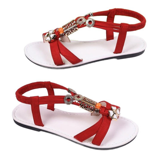 Damen modische Riemchen-Sandalen mit hochwertigen Schmuckdetails R&B