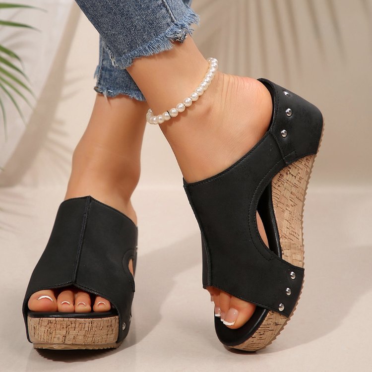 Damen Plateau-Pantoletten mit modischem Cut-Out-Design und rutschfester Korksohle R&B