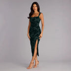 Damen Figurbetontes Kleid mit Spitzenmuster und Schlitz R&B