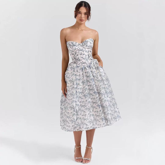 Damen Ballkleid mit herzförmigem Ausschnitt und floralem Print R&B