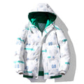 Damen isolierte Winterjacke mit künstlerischem Print und verstellbarem Kapuzensystem
