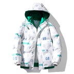 Damen isolierte Winterjacke mit künstlerischem Print und verstellbarem Kapuzensystem