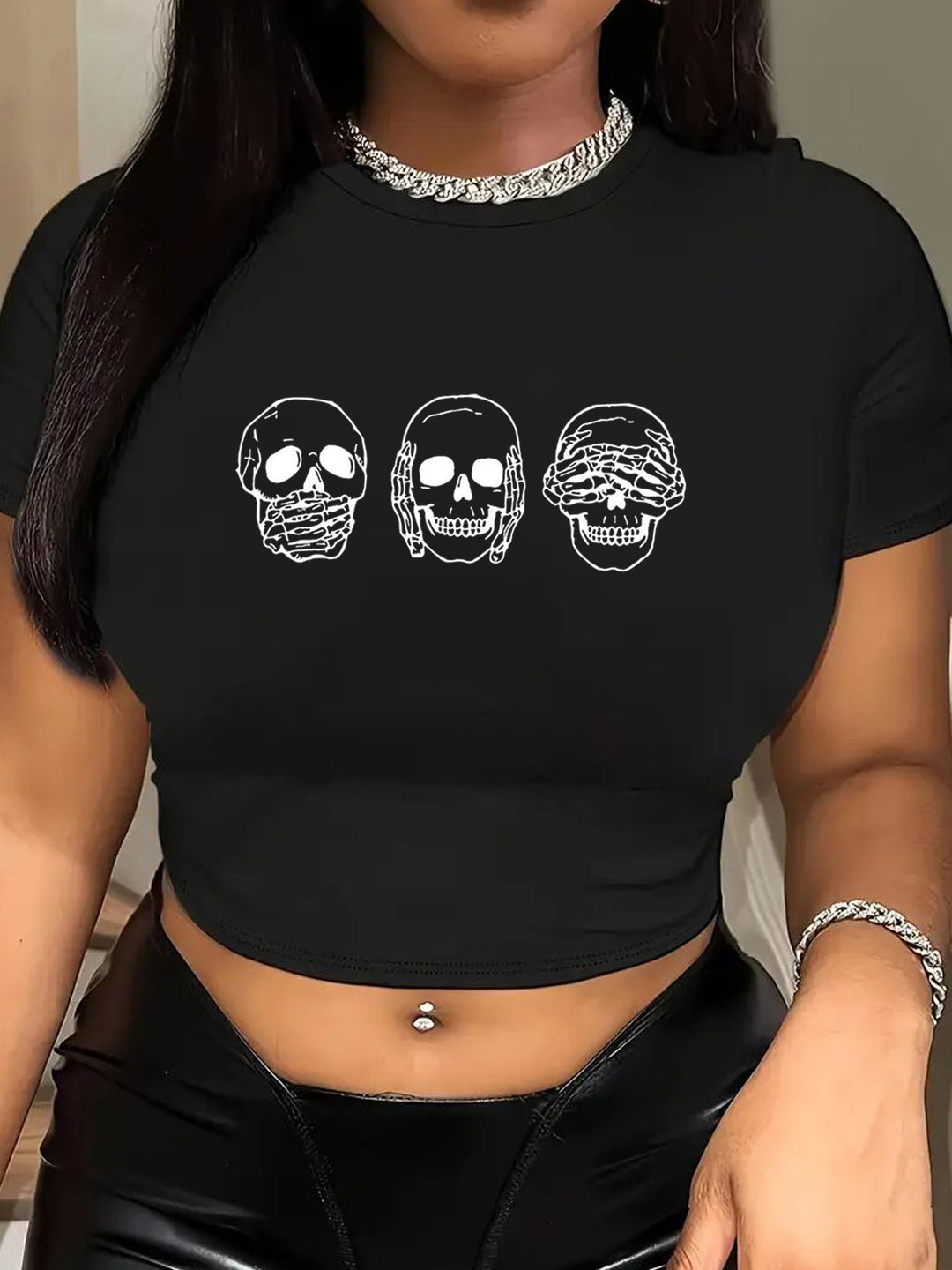 Damen Crop-T-Shirt mit kreativem Telefon-Design R&B