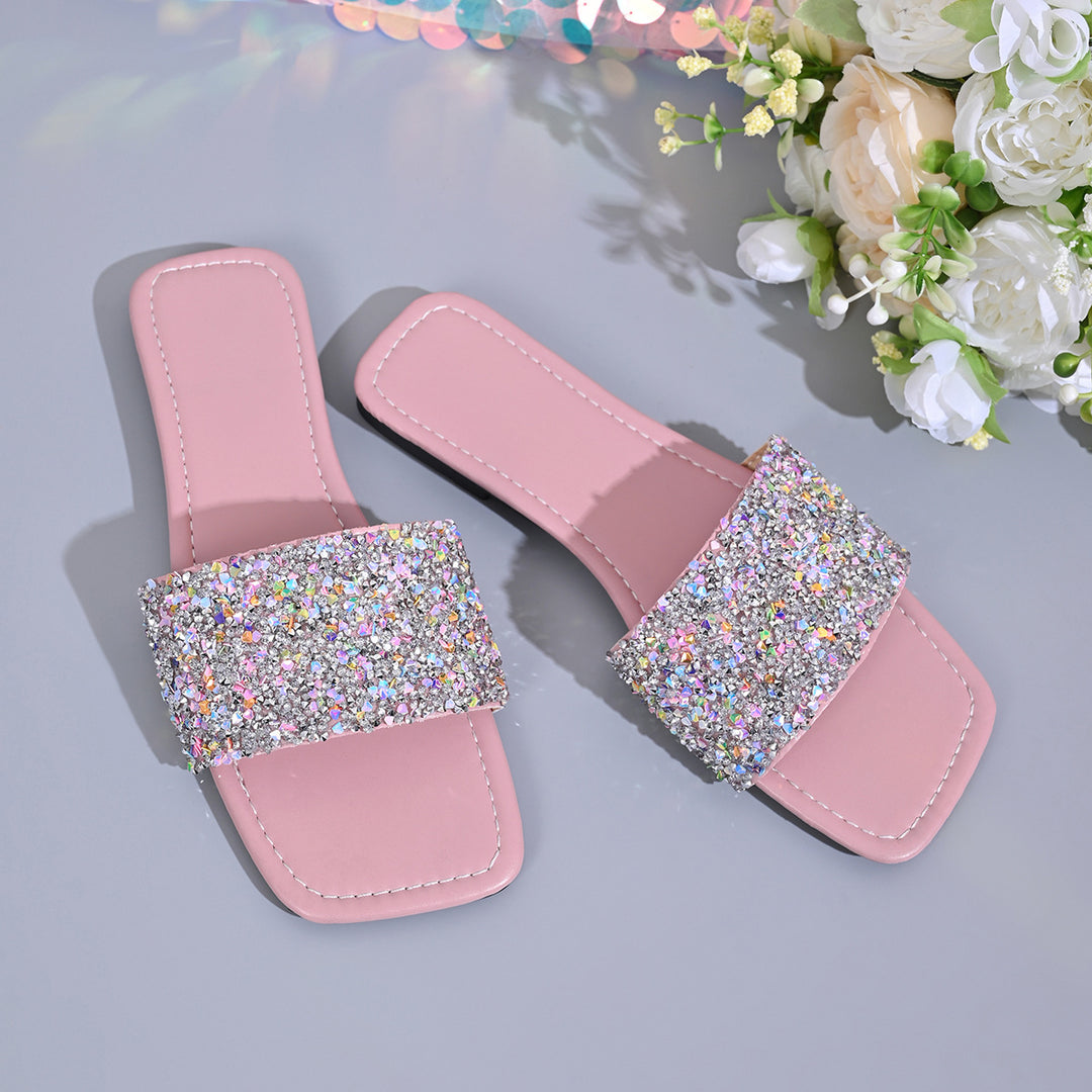Damen Glamouröse Riemchen-Pantoletten mit funkelndem Glitter-Design R&B