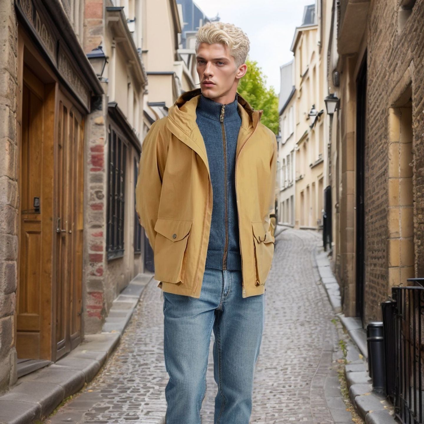 Herren funktionale Übergangsjacke mit verstellbarem Kapuzenkragen R&B