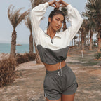 Damen nan sportliches kurzes Trainingsset mit halbem Reißverschluss, Tunnelzug und elastischen Laufshorts R&B