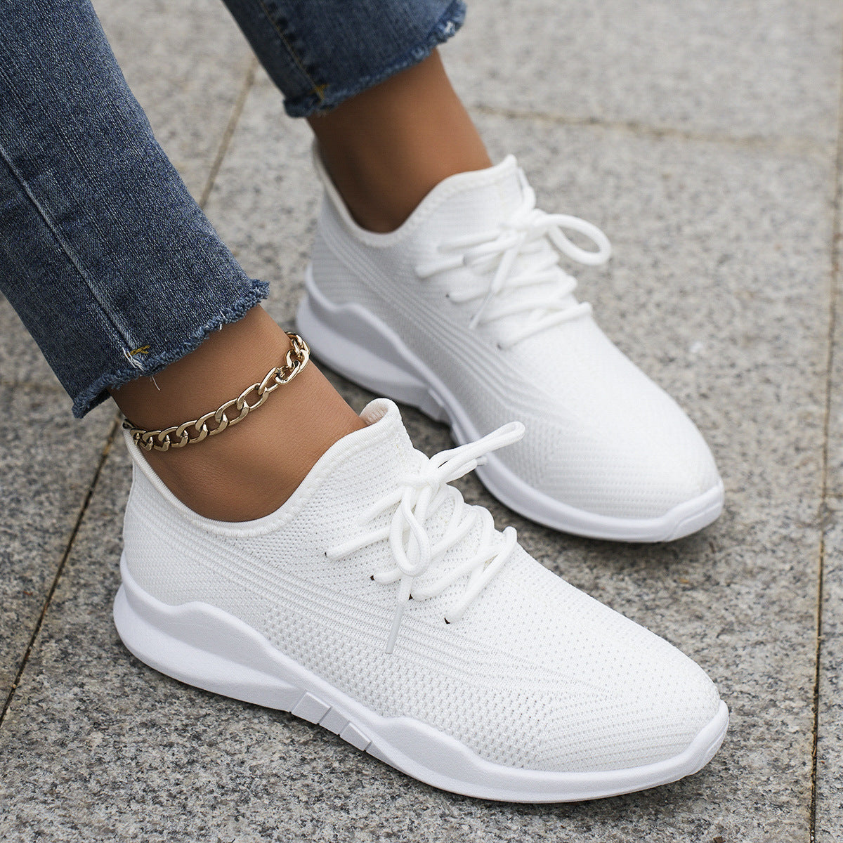 Damen Leichte Sneakers mit atmungsaktivem Obermaterial und elastischer Schnürung R&B