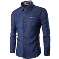 Herren Denim Langarmhemd mit kontrastierenden Knöpfen und Brusttasche R&B