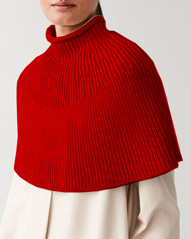 Damen Strick-Cape mit hohem Kragen und feiner Rippstruktur R&B