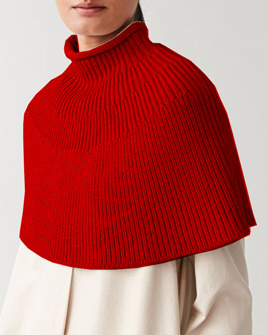 Damen Strick-Cape mit hohem Kragen und feiner Rippstruktur R&B