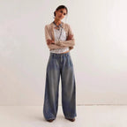 Damen Weite High-Waist Jeans mit Vintage-Details