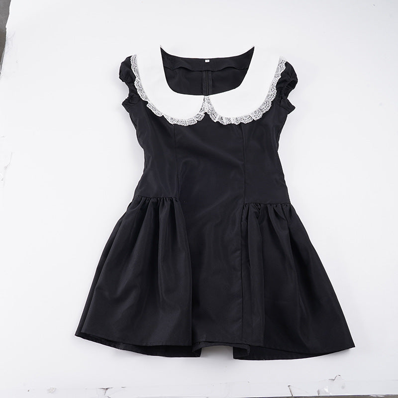 Damen Kleid im Vintage-Stil mit Spitzenkragen und weitem Rock R&B