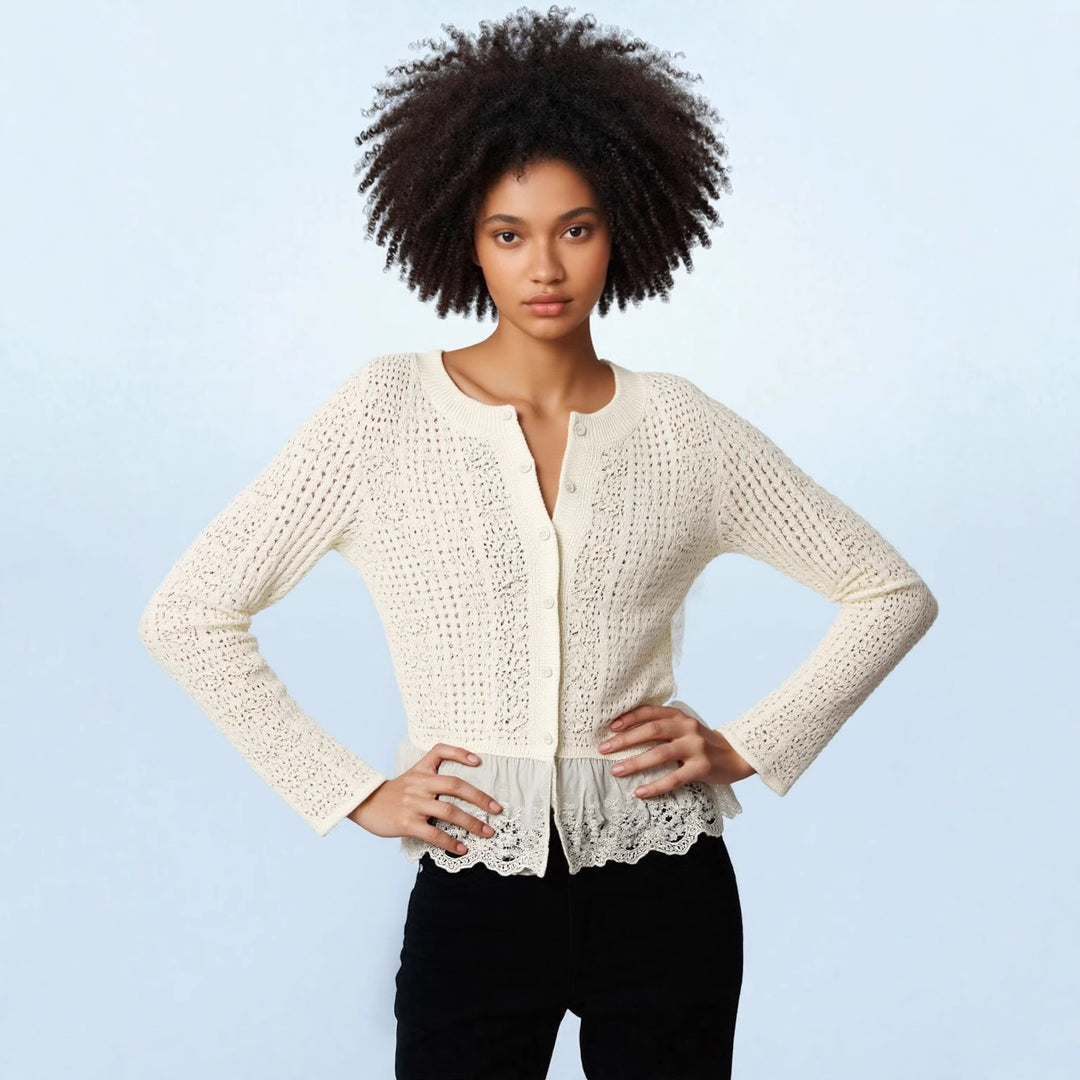 Damen Strickjacke mit voluminösem Saum und eleganten Details R&B