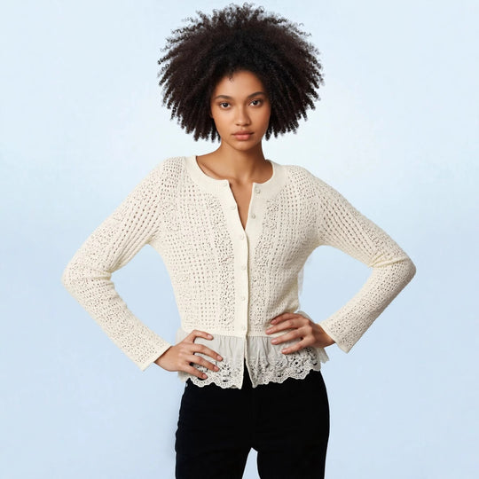 Damen Strickjacke mit voluminösem Saum und eleganten Details R&B