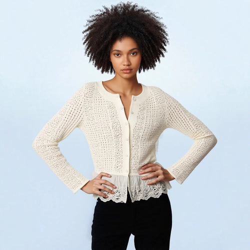 Damen Strickjacke mit voluminösem Saum und eleganten Details R&B