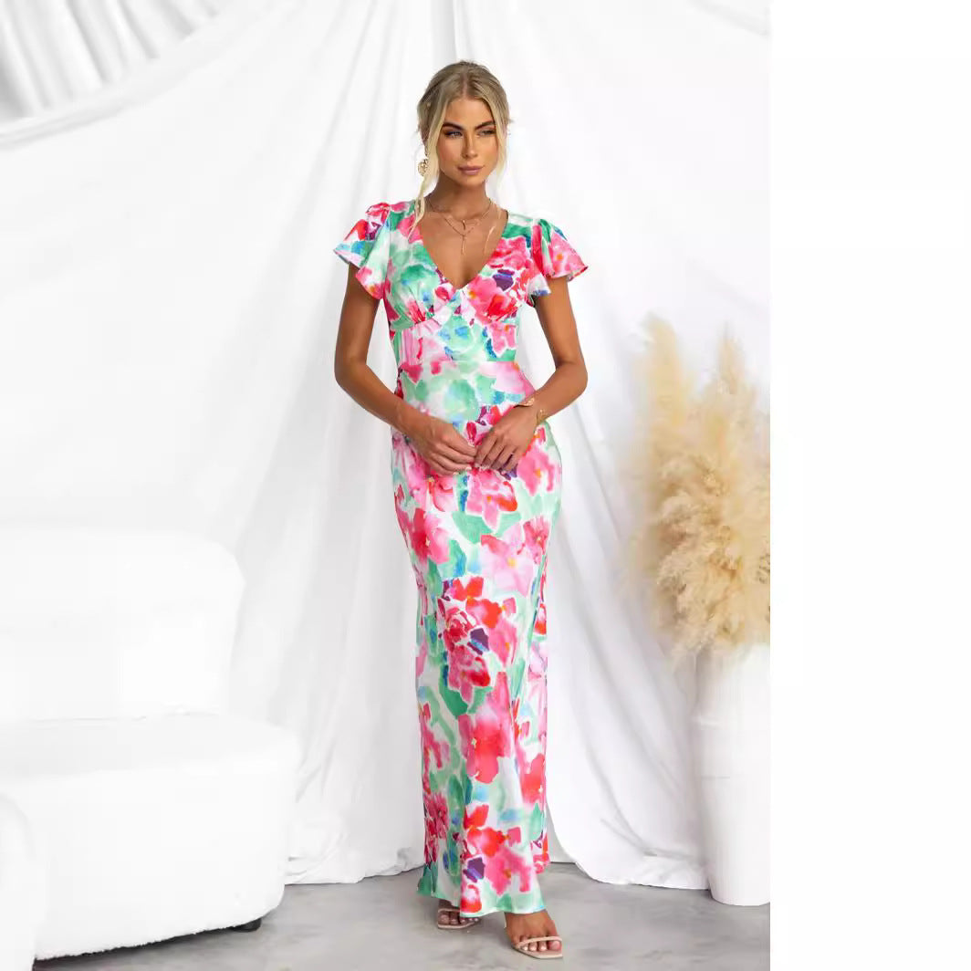 Damen Maxi-Kleid mit floralem Design und fließender Silhouette R&B