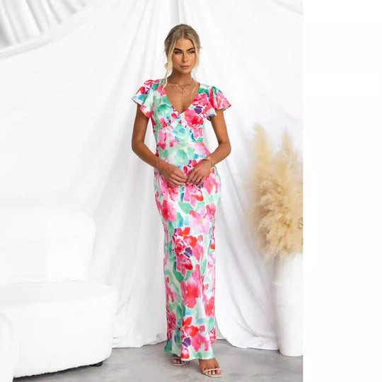 Damen Maxi-Kleid mit floralem Design und fließender Silhouette R&B