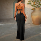 Damen Häkelmaxikleid mit tiefem Rückenausschnitt und schmalem Träger R&B